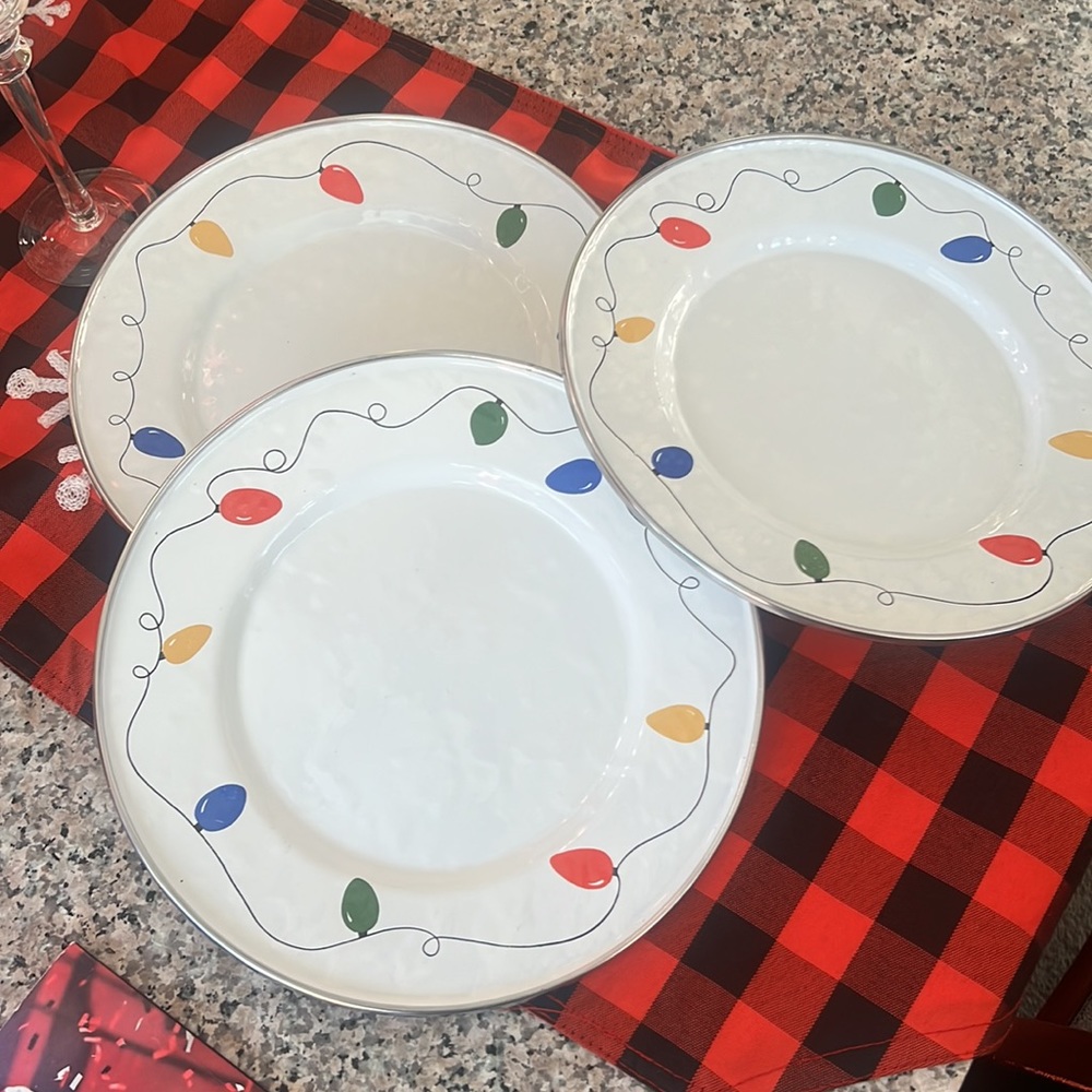 The Golden Rabbit II Enamelware Christmas Tree Lights Luncheon Plate Jean Wilkes